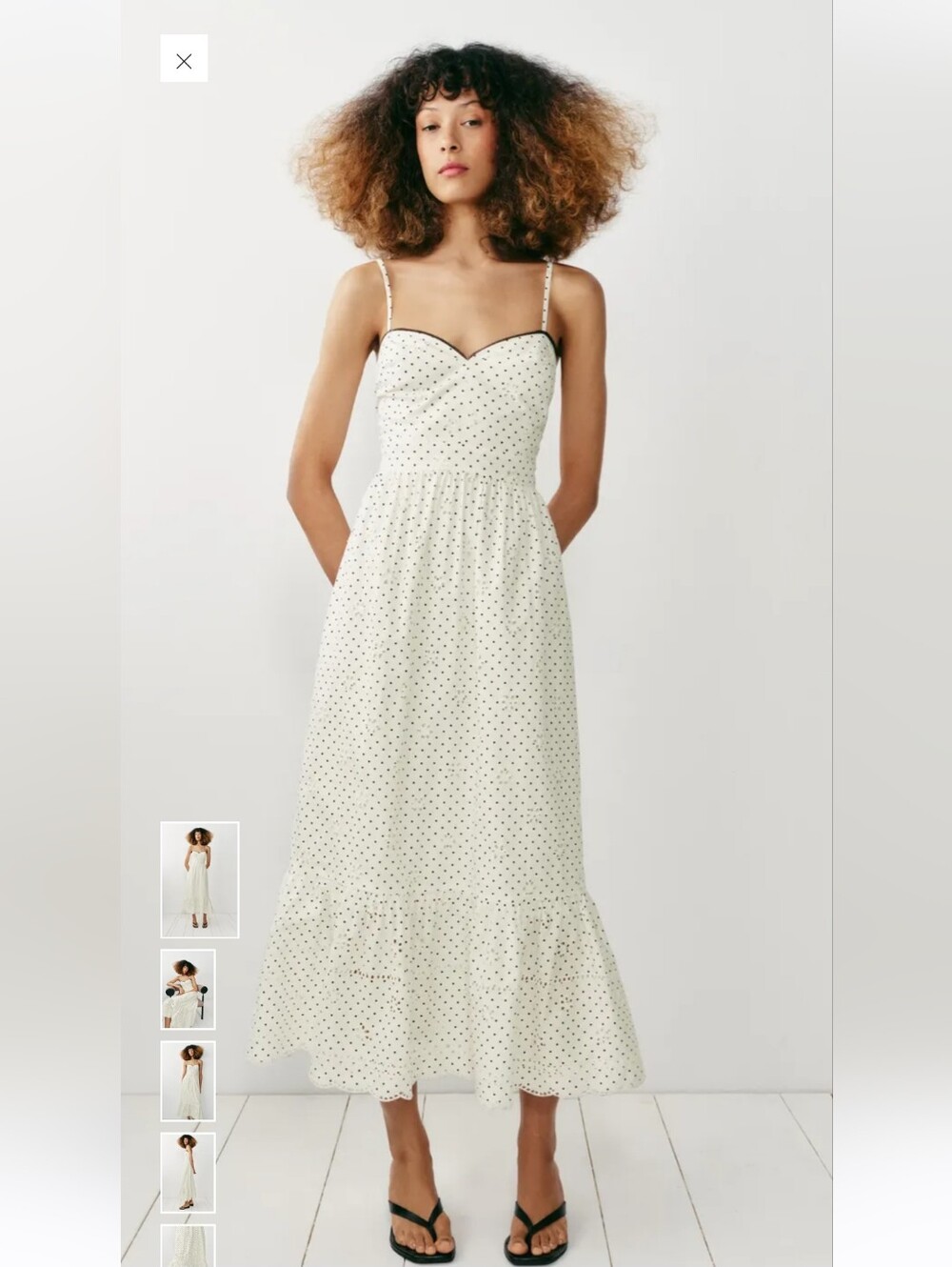 Cream Polka Dot Spaghetti-Strap Midi Dress